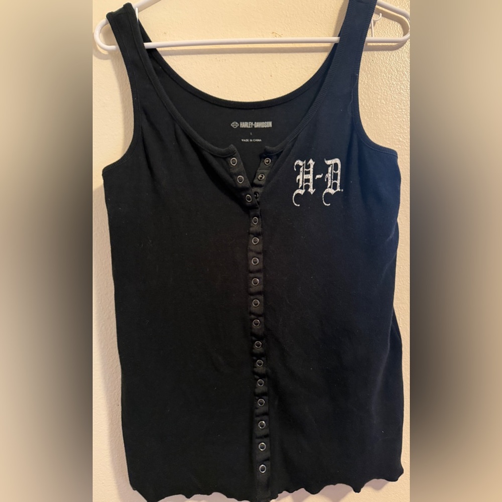 Harley-Davidson Black Sleeveless Top Size Large Logo on front and Back